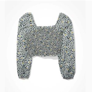 AMERICAN EAGLE OUTFITTERS Floral Printed Smocked
Puff Sleeves‎ Crop Top Daisies